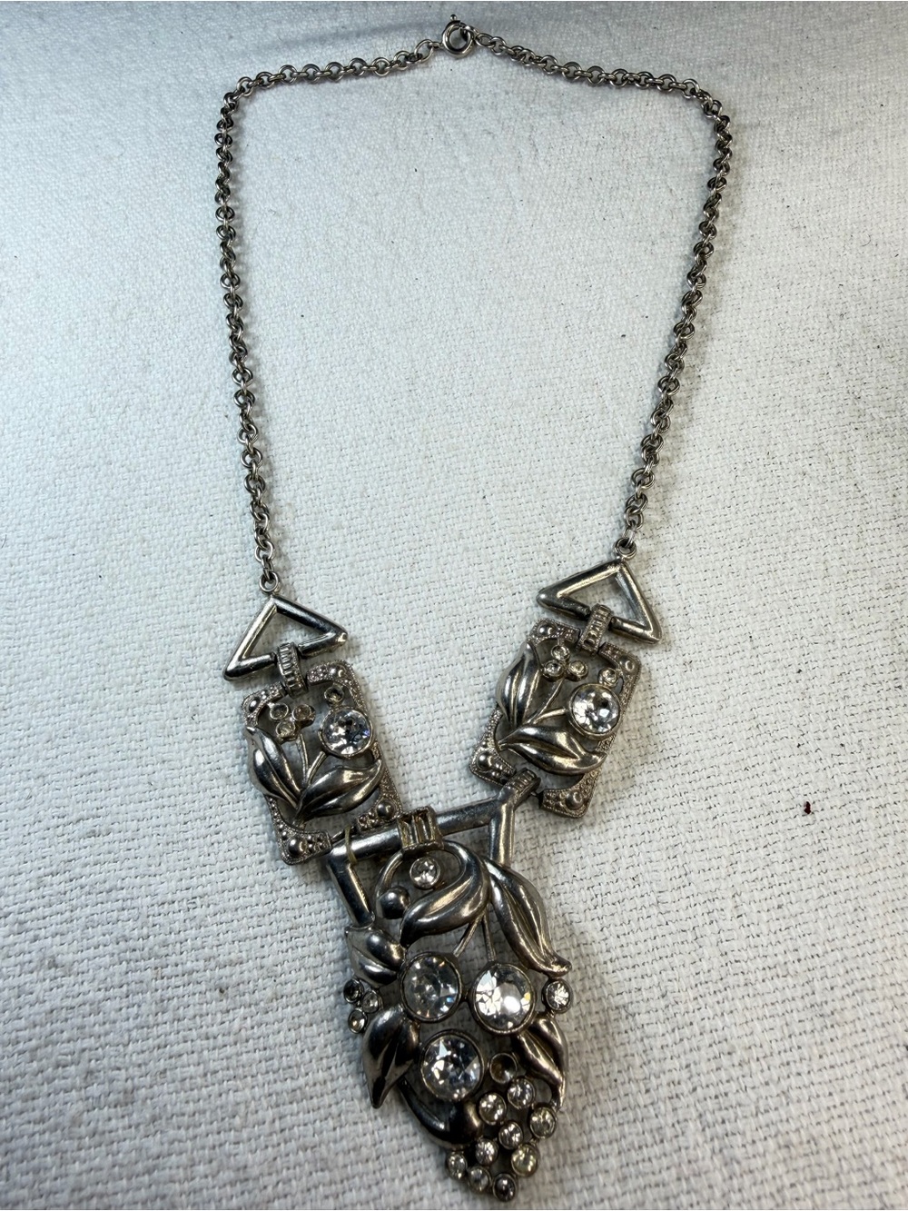 Vintage 1930s Art Deco Pot Metal Open Back Rhinestone Necklace